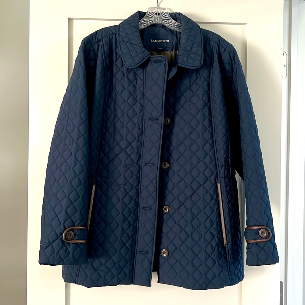 Lands End Navy Quilted Jacket Size LP